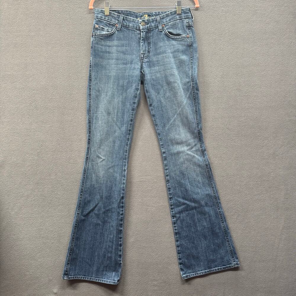 Vtg Y2K 7 For All Mankind A Pocket Flare Leg Jean 27 Blue Skater Grunge PunkRock